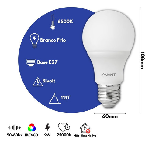 Kit 20 Lâmpada Led 9w Bulbo E27 6500k Branco Frio Luz Branco-frio 127/220v