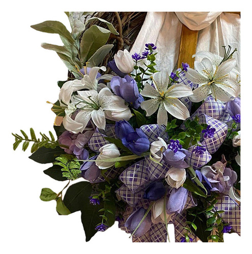 Corona De Cruz De Pascua Hecha A Mano Para Puerta Color Violeta Oscuro