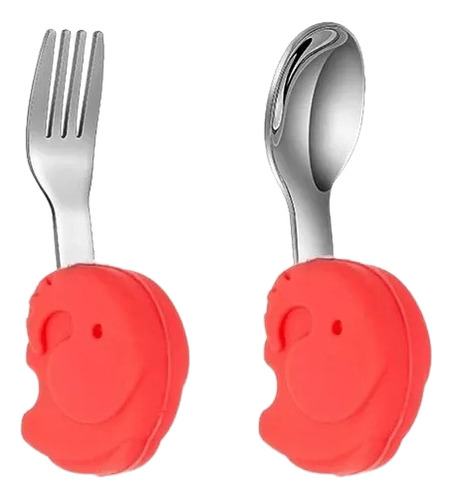 Set De Cubiertos Acero Cuchara-tenedor Mango Silicona Niños
