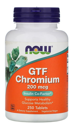 Gtf Chromium 200mcg 250 Tabs Cofator De Insulina - Now Foods