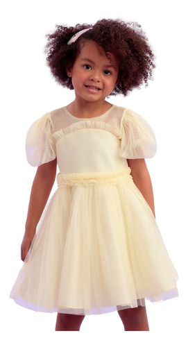 Imagem 1 de 4 de Vestido De Festa Infantil Amarelo Liso Petit Cherie 22252