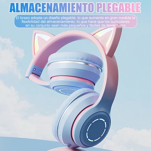 Auriculares Orejas De Gato Bluetooth Inalámbrico Led Rgb