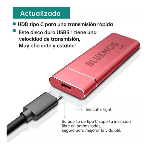 Disco Duro 4 Tb Portátil Externo Ultra Alta Velocidad Ssd M Color Rojo Cable Usb Incluido Disco Duro Portatil Disco Duro Ssd