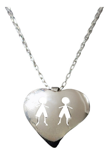 Collar Cadena Corazón 2 Hijos 2 Niños Plata 925 + Caja Regal