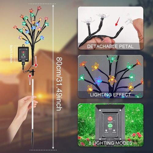 Lámpara Solar Para Jardín Con Ramas Artificiales De Cerezo E