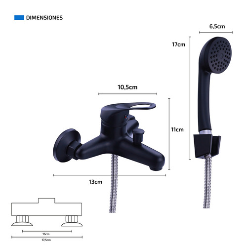 Imagen 3 de 5 de Ducha Canilla Monocomando Baño Negra Duchador Transferencia Color Negro Mate
