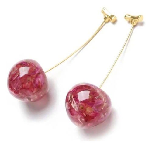 Aretes De Mujer Largos Con Elegante Diseño De Cereza Y Dorad