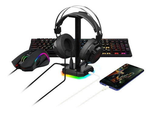 Imagen 4 de 7 de Soporte Para Auricular Redragon Scepter Pro Ha300 Rgb Hub