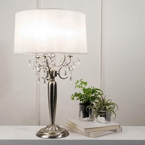 Ok Lighting Ok-5109t Lámpara De Mesa Plateada De Cristal, 16