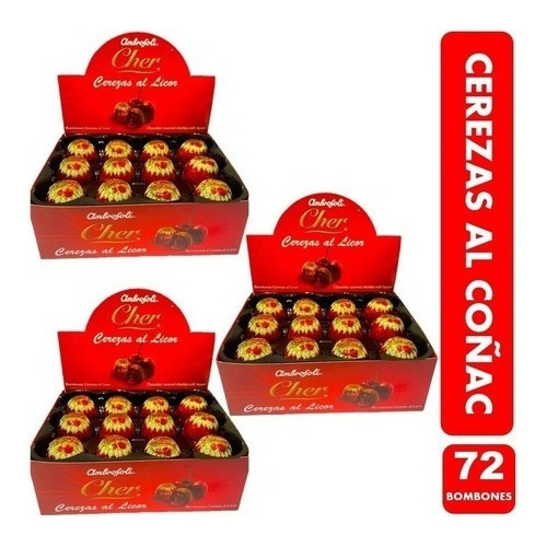 Bombones Cerezas Al Coñac,  Ambrosoli  3 Cajas 72 Bombones