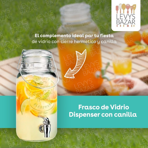 Imagen 2 de 10 de Frasco Dispenser Grifo Con Canilla 3,6l Cierre Hermetico De Vidrio Bebidas Jugos Fiestas Moderno
