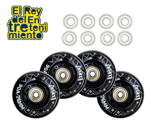 Imagen 2 de 3 de Set Ruedas Silicona Patín Rollers 76mm +8 Rulemanes - El Rey