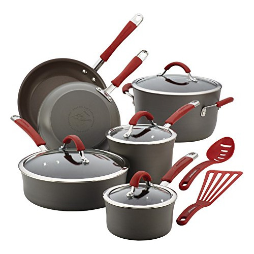 Rachael Ray - Juego De Utensilios De Cocina, Rojo, Gris (gra