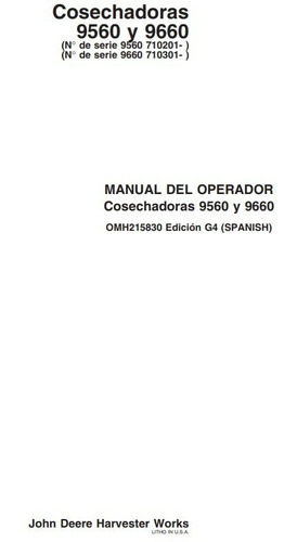 Manual De Operador Cosechadoras John Deere 9560 Y 9660