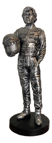 Escultura Ayrton Senna 20 Cm Em Resina Cor Prateado