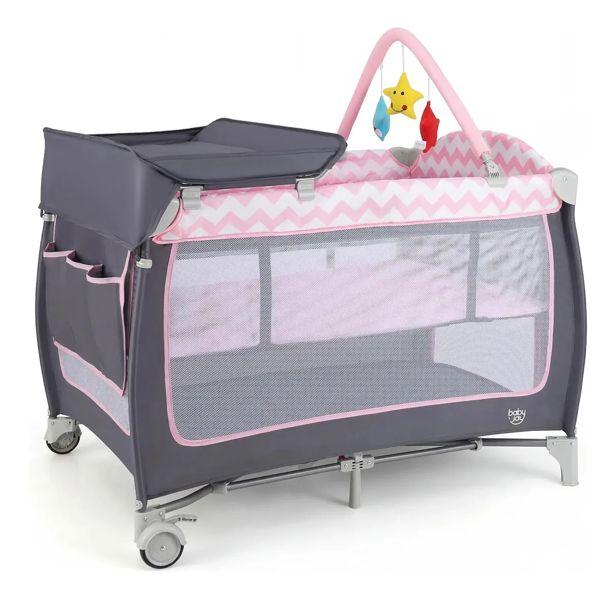Cuna Corral Bebe Multifunción Plegable Con Mosquitero 3 En 1 Color Rosa chicle Diseño Osos