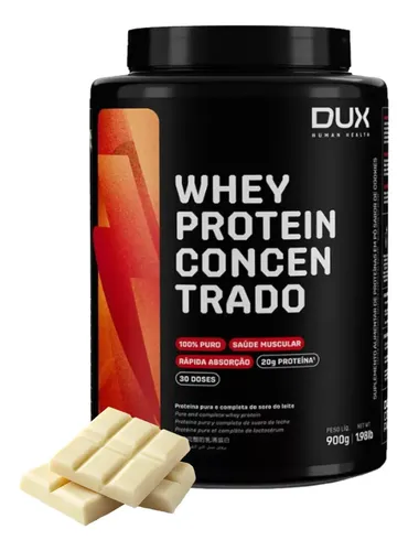 Whey Protein Concentrado Dux Nutrition Pote 900g Sabor Chocolate Branco - 20g de Proteínas Por Dose - 100% Puro - Rápida Absorção - 30 Doses