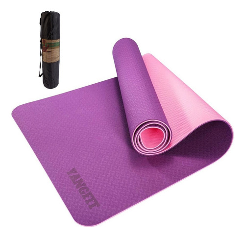Tapete Yoga Mat Tpe Pilates 173x61x0,6 Com Bolsa Yangfit Cor Rosa e Lilás