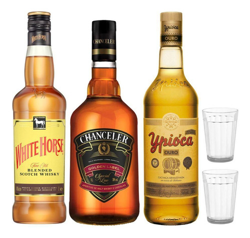 Kit Whisky White Horse 1l + Chanceler 1l + Ypióca Ouro 965ml