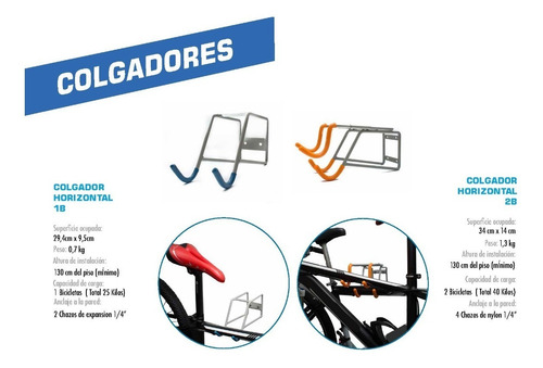 Imagen 3 de 3 de Gancho 1 Bicicletas Anclaje Pared Soporte Horizo Porta Cicla