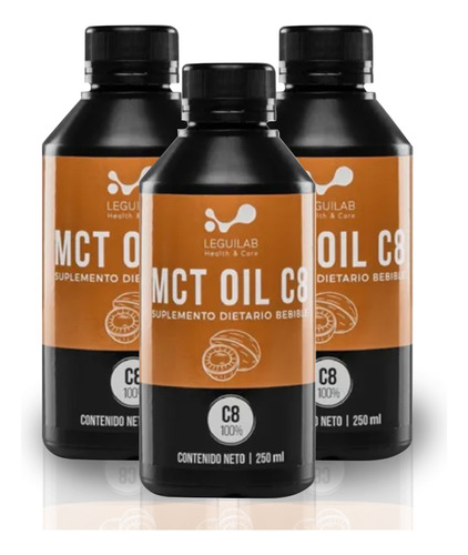 Kit Suplemento Dietario Bebible Mct Oil Puro C8 250 Ml X 3 U