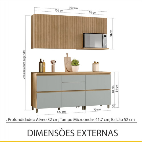 Cozinha 4 Peças Modular Nesher Rainha Ripado 100% Mdf