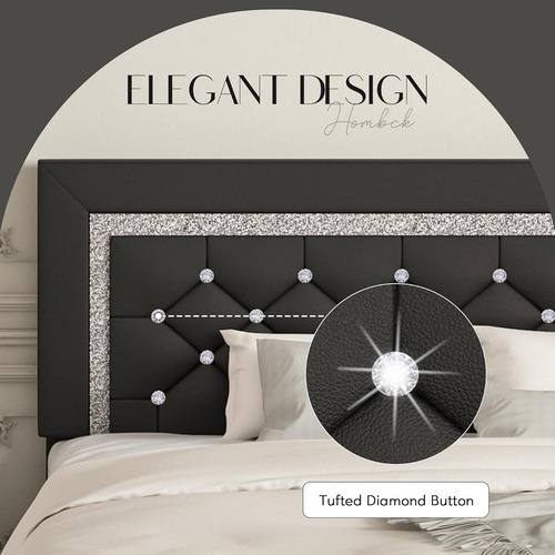Base De Cama King Size Hombck C/cabecera Capitonada Negra