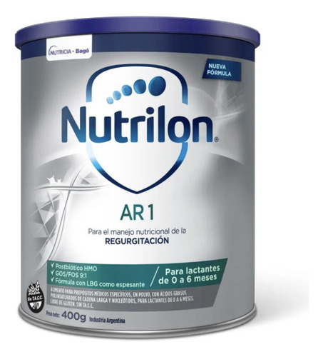 Leche de fórmula en polvo Nutricia Bagó Nutrilon A.R. en lata de 1 de 400g - 0  a 6 meses