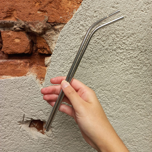 Canudo De Inox Curvo - Extra Longo - 24cm Cor Prateado