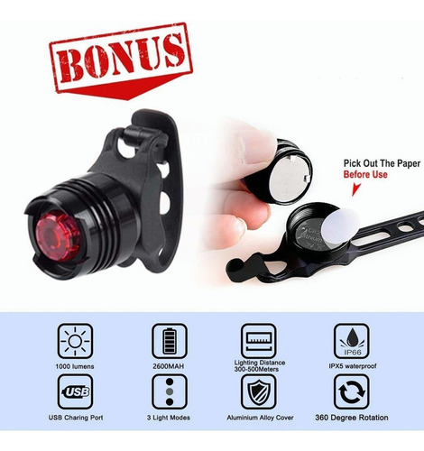 Lámpara Usb Recargable 1000 Lúmenes Impermeable Bicicleta