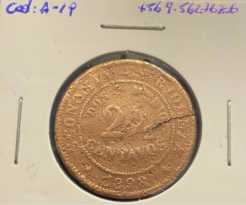 Moneda Chilena. 2 1/2 Centavos. Año 1898. Cobre