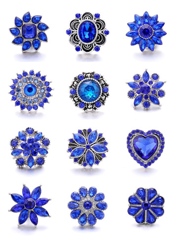 Joyeria De Boton A Presion De Flor Azul - Lovglisten 12pc