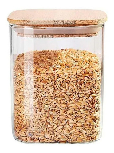Imagen 6 de 10 de Frasco De Vidro Cuadrado Con Tapa Bambú 1200 Ml