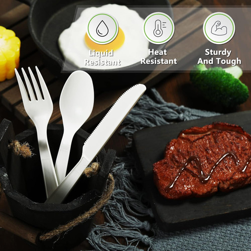 Compostable, 100 Cubiertos Biodegradables Fiestas, Uten...