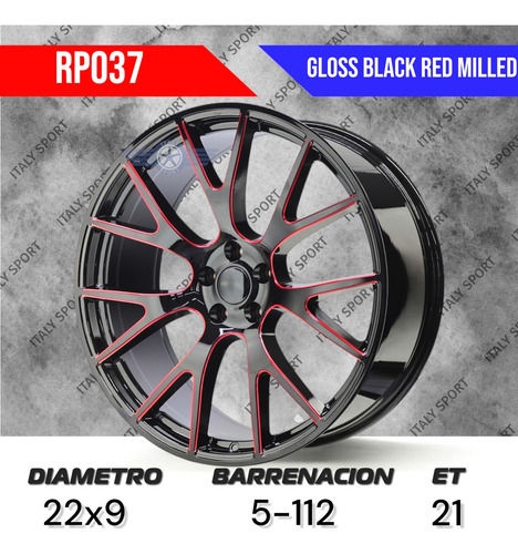 Rines 22 Deportivos 5-115 Excelente Challenger Charger 300c Gloss Black Red Milled