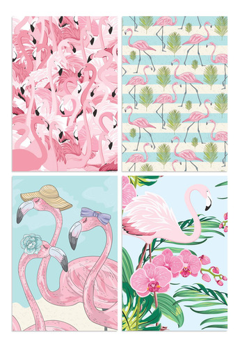 Kit De Placas Decorativas Flamingos Tropicais 4un 20x30cm Flamingo