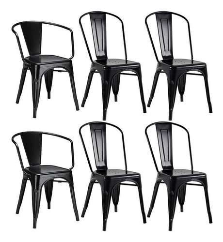Kit Tolix Iron 2 Cadeiras Com Braços + 4 Cadeiras Sem Braços Estrutura da cadeira Preto