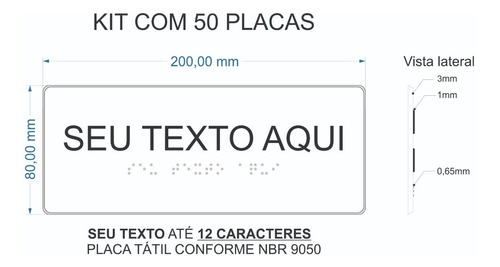 Imagem 1 de 1 de 50 Placas Tátil Braille Relevo Com 1 Linha (12 Caracteres)