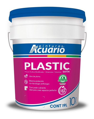 Imagen 1 de 1 de Pintura Acrílica Acuario Plastic 10 Años - 19l