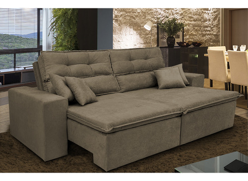 Sofá Cairo 2,32m Retrátil, Reclinável Tecido Suede Castor Cama inBox