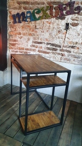 Imagen 8 de 10 de Mesa Pc Industrial Hierro Y Madera + Bandeja Teclado 100x50