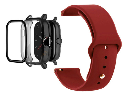 Kit Pulseira Cores Para Amazfit Gts 2 + Pelicula E Capa Cor Vermelho vinho Largura 20 mm