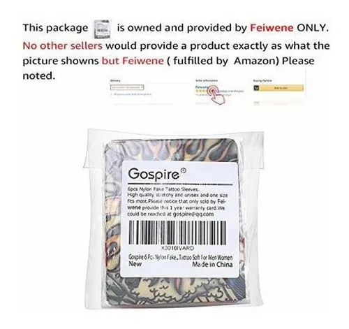 Gospire 6 Unids Nylon Falso Tatuaje Temporal Mangas Body Art
