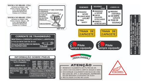 Adesivos De Advertência Honda Xl 250 E Xl 250 R 1988