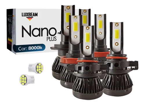 comprar Kit 6 Lâmpada Nano Plus Super Farol Led 8000k + Led T10