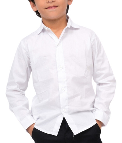 Camisa Escolar Manga Larga Blanca Infantil Uniforme Niños