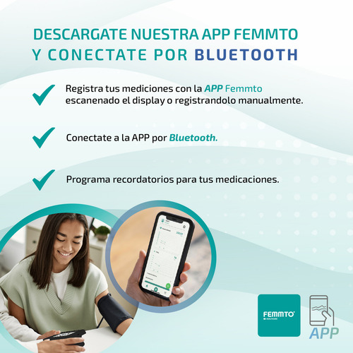 Tensiometro Brazo Bluetooth Monitor Presion Arterial Digital Bateria Recargable Usb Retroiluminado Femmto Bpa4