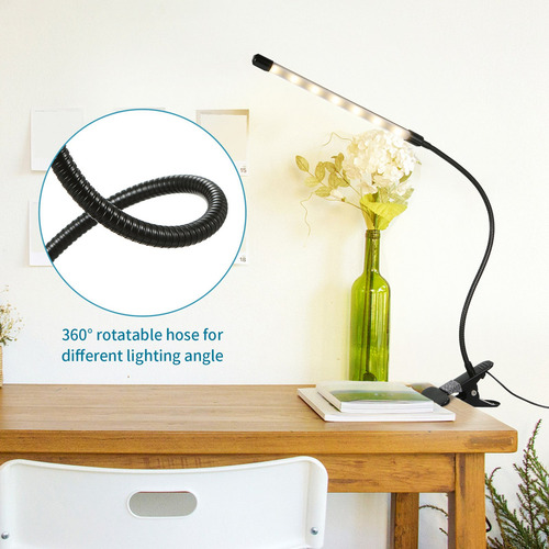Clip-on Desk Lamp Dimmable Reading Light 3 Lighting Modes