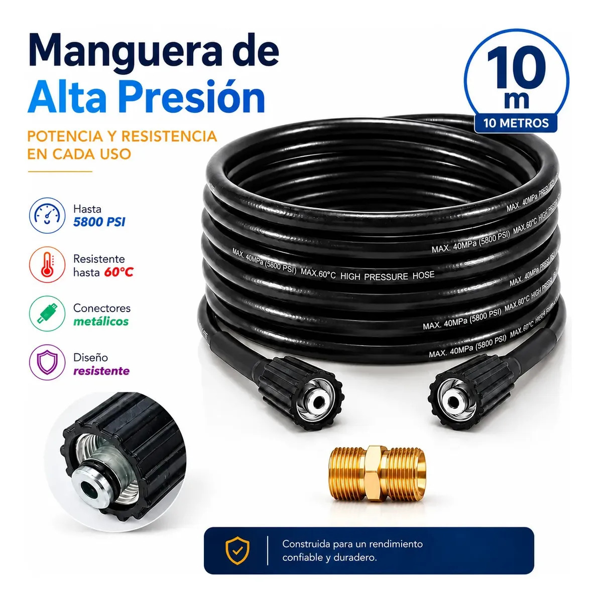 Sjrohe Manguera M22-14mm 10m 5800psi con Conectores de Cobre, Manguera Para Hidrolavadora Herramientas Manguera Lavadora Alta Presión Manguera Hidrolavadora Manguera Alta Presion N