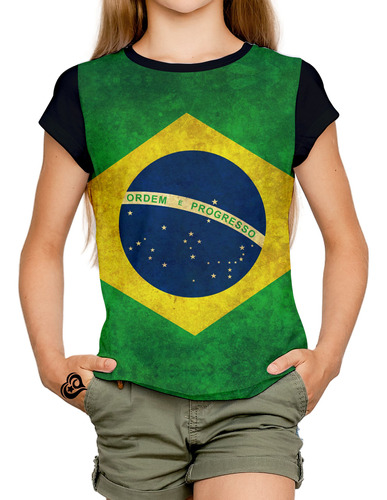 Camiseta Bandeira Do Brasil Feminina Infantil Patriota Blusa